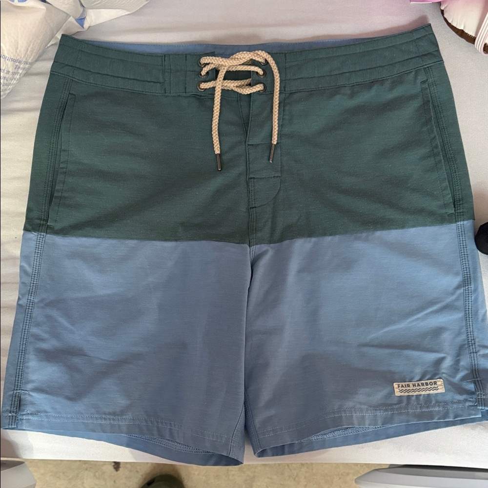 Fair Harbor Men's Green and Blue Colorblock Swim Shorts